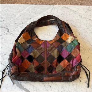 Rare vintage lucky brand patchwork suede,leather slouchy large boho bag